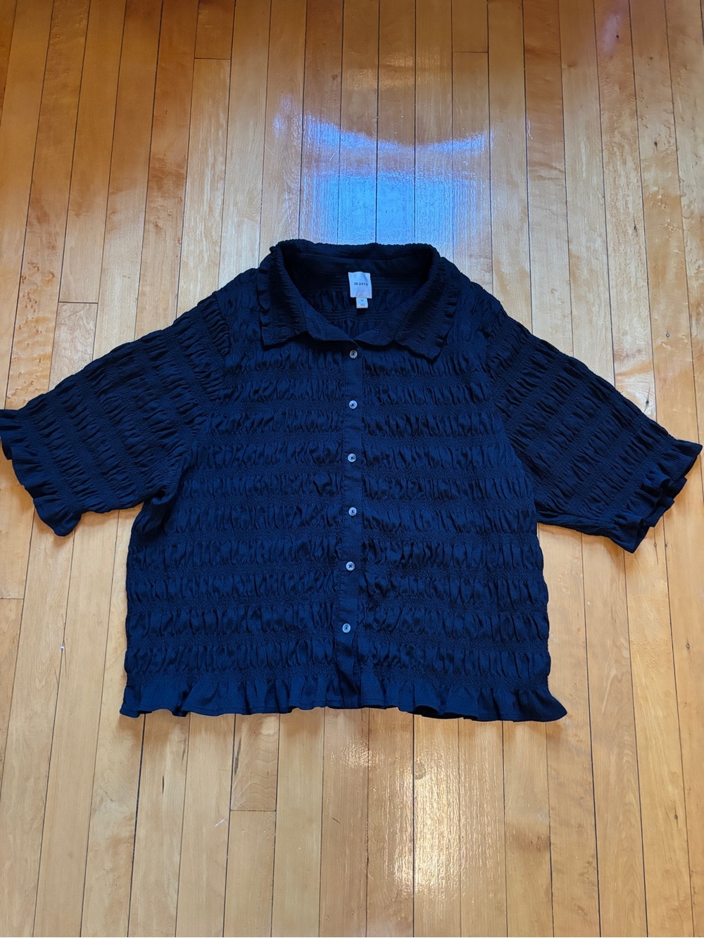 EUC Anthropologie Maeve Black Smocked Ruffled Button-Front Top | Women’s Plus 2X